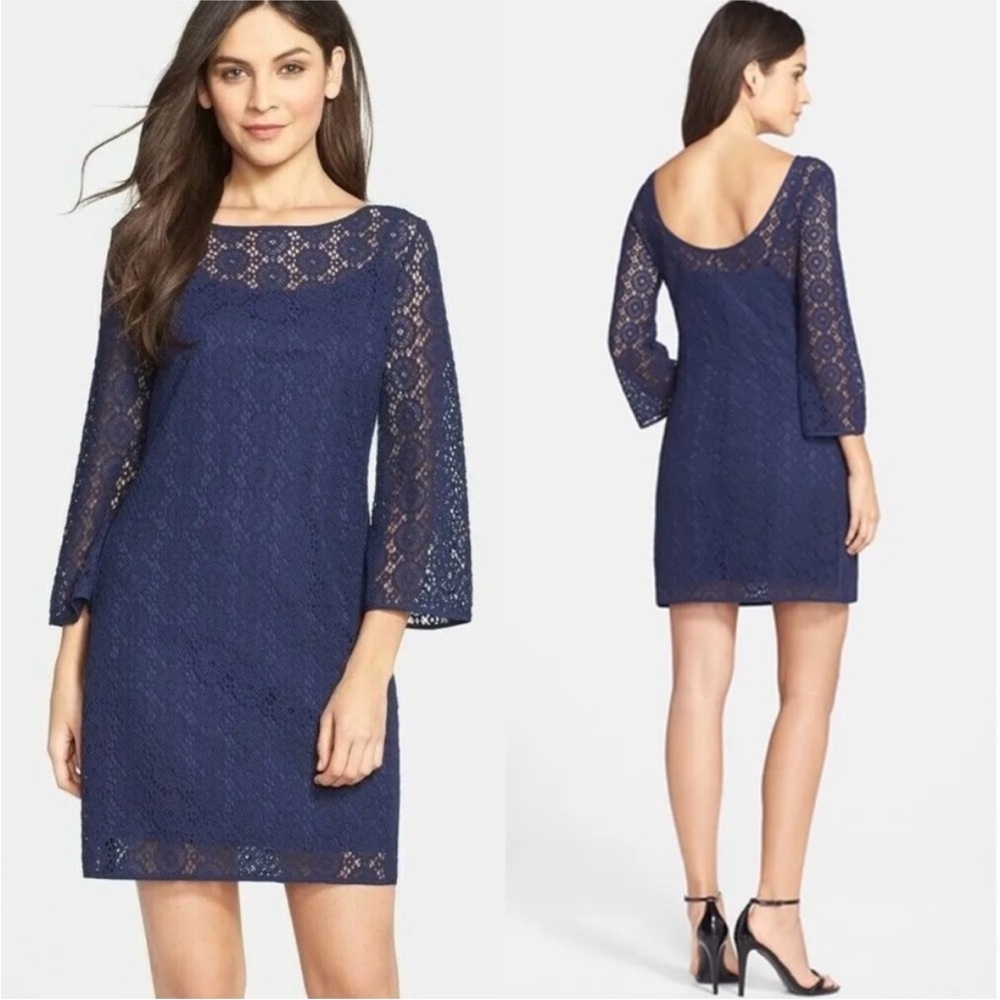 Large Lilly Pulitzer Navy Topanga True Breakers Lace Overlay Mini Dress